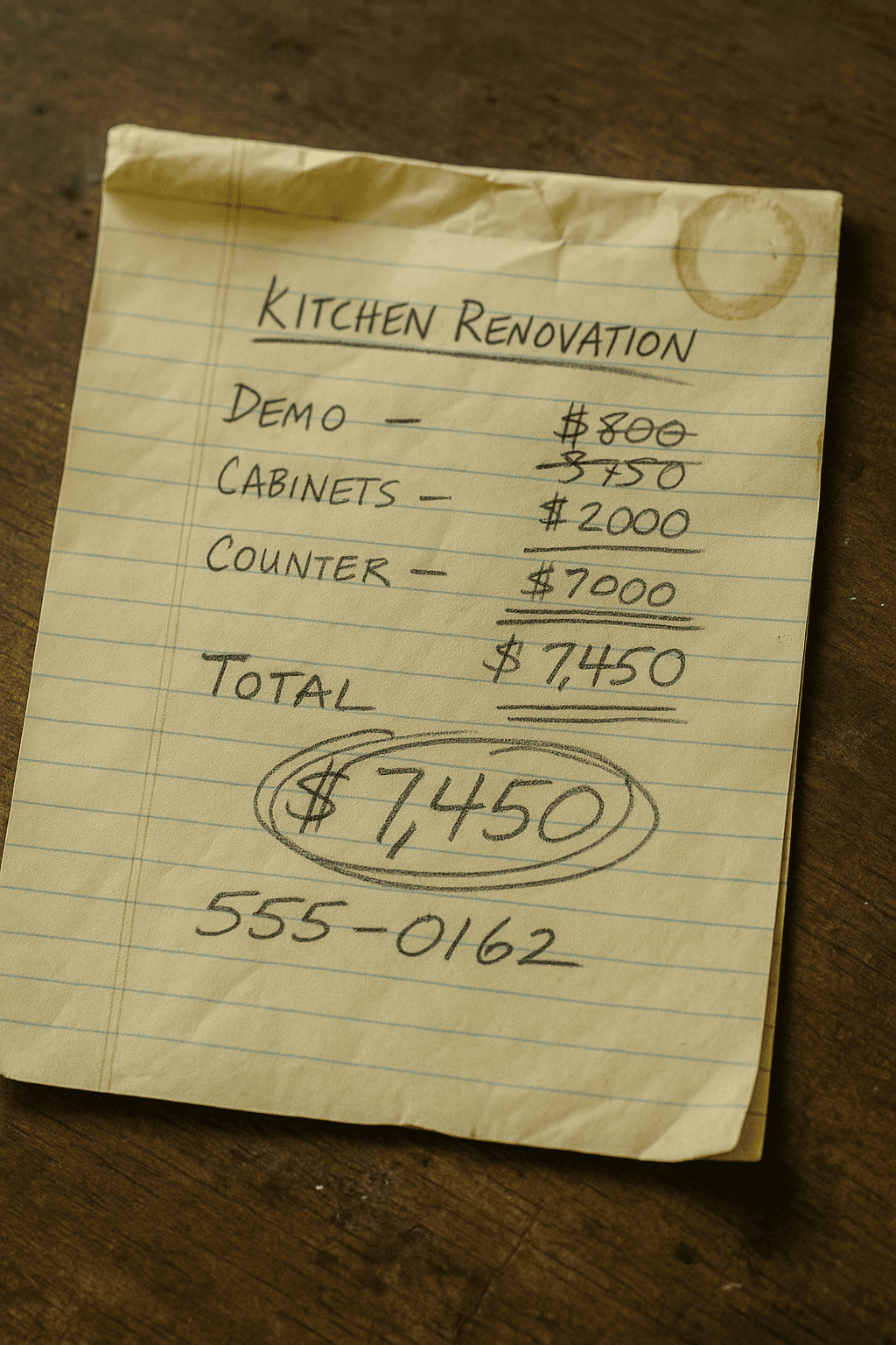 Handwritten estimate example - before using DocSprint 1