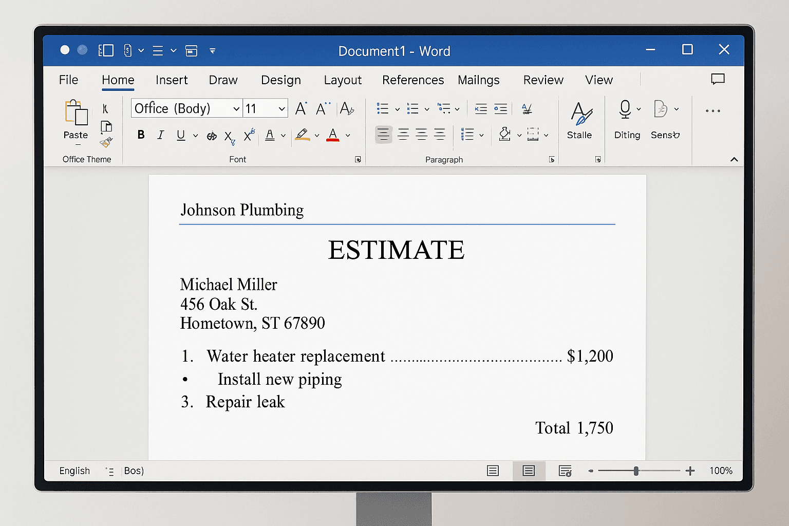Handwritten estimate example - before using DocSprint 2